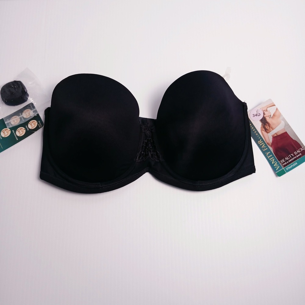 Vanity Fair Beauty Back Strapless Bra Black 34D Convertible 74380 NWT